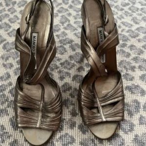 Manolo Blahnik Metallic Grey Strappy Heels Size 36